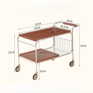 Stainless steel two-tier side table with casters storage rackin  wagon