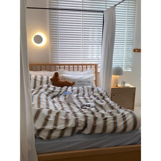 White Brown Stripe Duvet Cover Set