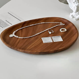 Natural Wood Curved Tray   Small Item Storage Accessory Tray  Brown