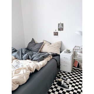 Beige Two-Tone Plain Duvet Cover Set
