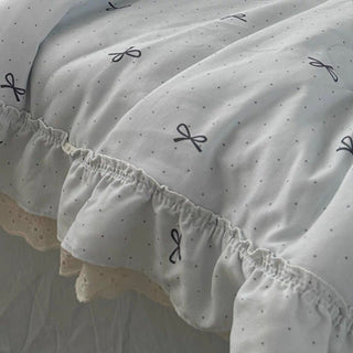 Summer comforter ribbon pattern lace washed cotton duvet cover set 2 sizes