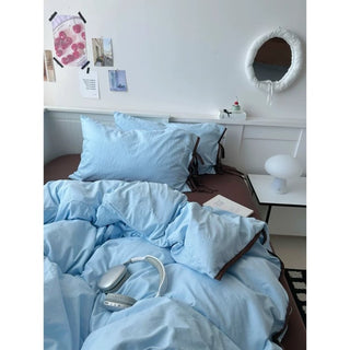 Blue Side Ribbon Solid Color Piping Duvet Cover Set 2 Sizes  Bed Cover All Seasons Year-Round