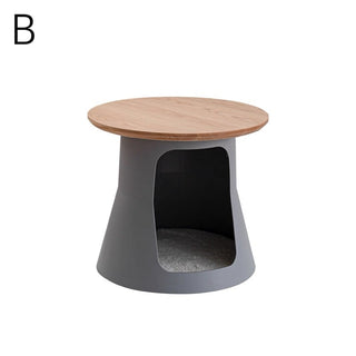 PetHouse Wood Top Round Side Table  Sofa Table Cat House Multifunctional