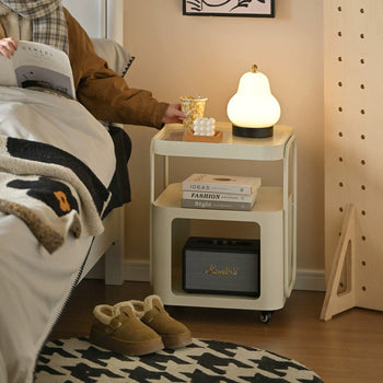 Castered Iron Glass Square Storage Wagon  Side Table
