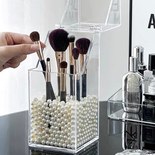 Clear Color Pearl Brush Stand  Storage Box