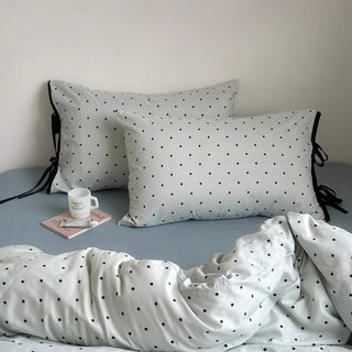 Blue polka dot pattern piping ribbon duvet cover set 2 sizes  bed cover all seasons year-round.