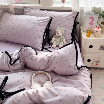 Purple Ribbon Pattern Piping Duvet Cover Set 2 Sizes  Bed Cover All Seasons Year-Round