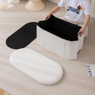 Folding Oval Boucle Storage Stool  Ottoman Bench Stool Storage Storage Box