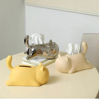Lying Down Cat Ceramic Tissue Case  Cat Tissue Box