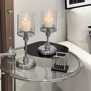 Metallic Silver Candle Holder   in 3 Sizes