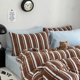 Brown Blue Multi Stripe Winter Duvet Cover Set