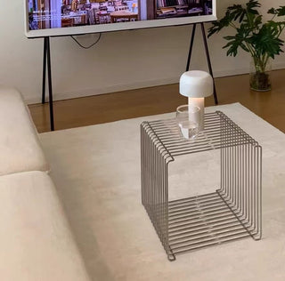 Silver Metal Storage Rack Side Table Magazine Rack Wire Cube