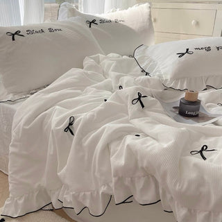 Ribbon Frill Waffle Duvet Cover Set
