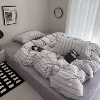 Purple Stripe Fluffy Flannel Duvet Cover Set