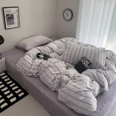 Purple Stripe Fluffy Flannel Duvet Cover Set
