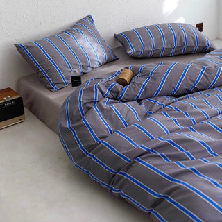 Gray Blue Stripe Duvet Cover Set  Bed Cover