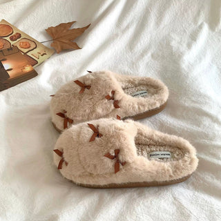 Ribbon Volume Fur Room Shoes  Indoor Slippers