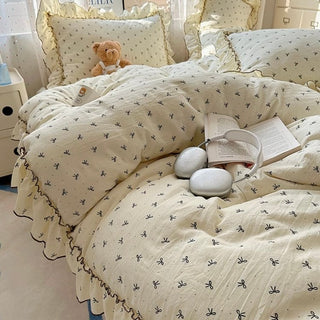 Mini Ribbon Pattern Frill Washed Cotton Duvet Cover Set