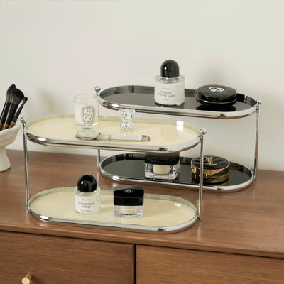 Stainless Steel Frame Oval Two-Tier Storage Rack   Perfume Storage