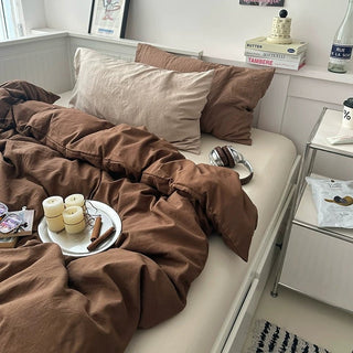 Beige Mix Color Solid Cotton Duvet Cover Set  Bed Cover All Season