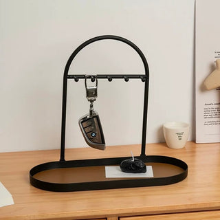 Iron Leather Oval-Shaped Accessory Key Stand Tray  Storage Tray for Small Items