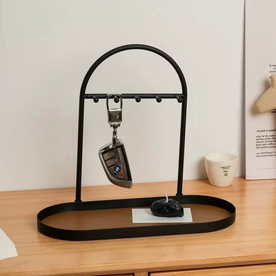 Iron Leather Oval-Shaped Accessory Key Stand Tray  Storage Tray for Small Items
