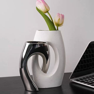 piece set White x Silver Ceramic Flower Vase