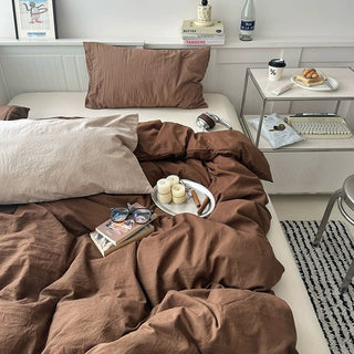 Beige Mix Color Solid Cotton Duvet Cover Set  Bed Cover All Season