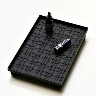 Legged Iron Frame Woven Leather Rectangular Tray