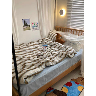 White Brown Stripe Duvet Cover Set