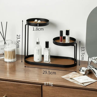 Iron Leather Black Frame Asymmetrical Storage Three-Tier Tray Rack