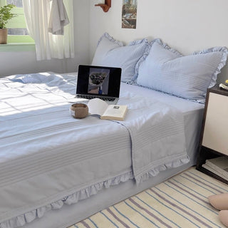 Summer comforter frilled washed cotton duvet cover set  2 sizes