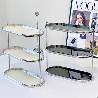 Stainless steel frame oval three-tier storage rack