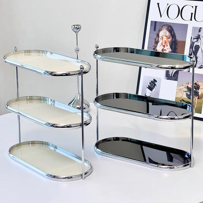 Stainless steel frame oval three-tier storage rack