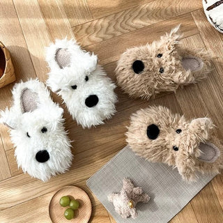 Puppy Fluffy Room Shoes   3 Sizes  Indoor Slippers  Terrier Dog