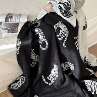 Cheetah print knit blanket 130 x 170 cm black lap blanket multi-cover