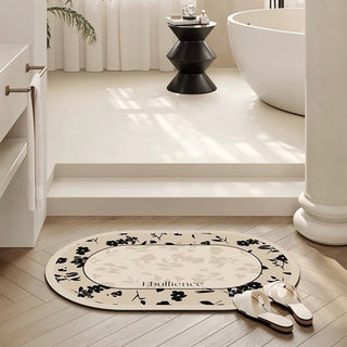 Monochrome floral pattern bath mat 50x80cm quick-drying