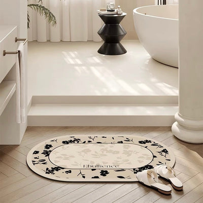 Monochrome floral pattern bath mat 50x80cm quick-drying