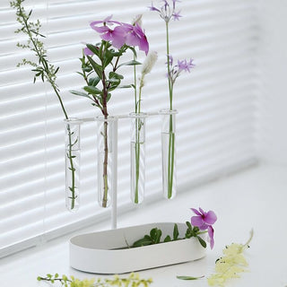 Single flower vase with test tube storage tray