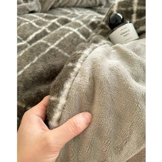 Khaki Retro Check Pattern Duvet Cover Set 2 Sizes  Winter Thick Bed Cover Bedding Cover