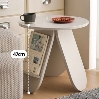 White Compact Round Side Table with Storage Magazine Rack and Coffee Table