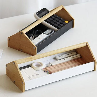 Bamboo Handle Storage Tray  House Motif