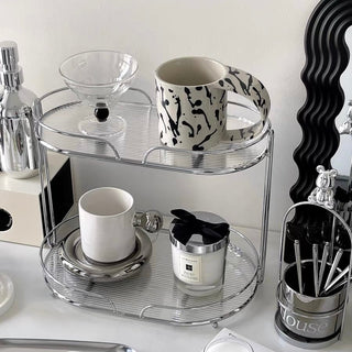 Clear Silver Stripe Pattern Oval Storage Rack