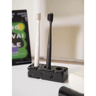 Cheese motif ceramic toothbrush stand