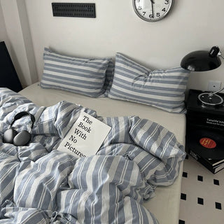 Blue Multi Stripe Cotton Duvet Cover Set 2 Sizes  All Seasons