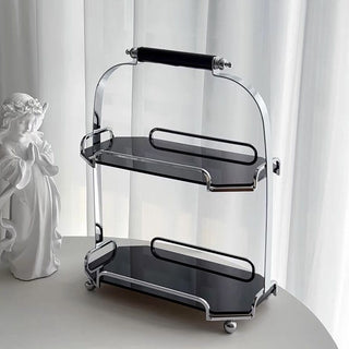 Stainless steel and acrylic two-tier storage rack with handlesin .