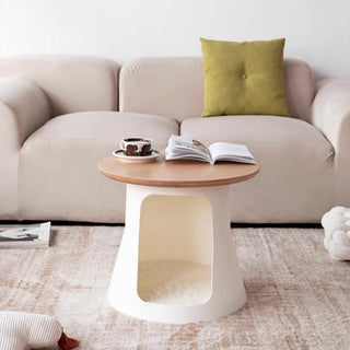 PetHouse Wood Top Round Side Table  Sofa Table Cat House Multifunctional