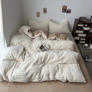 White Beige Thick Milk Fleece Winter Duvet Cover Set