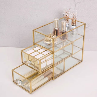 Gold Clear Cosmetic Storage Drawer Set of 2