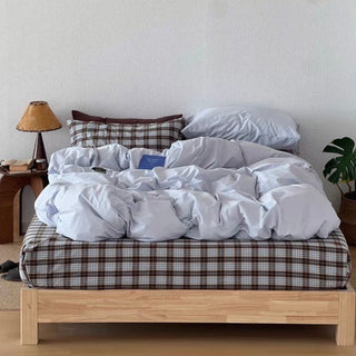 Checkered Sheets Blue Cotton Duvet Cover Set  All Seasons